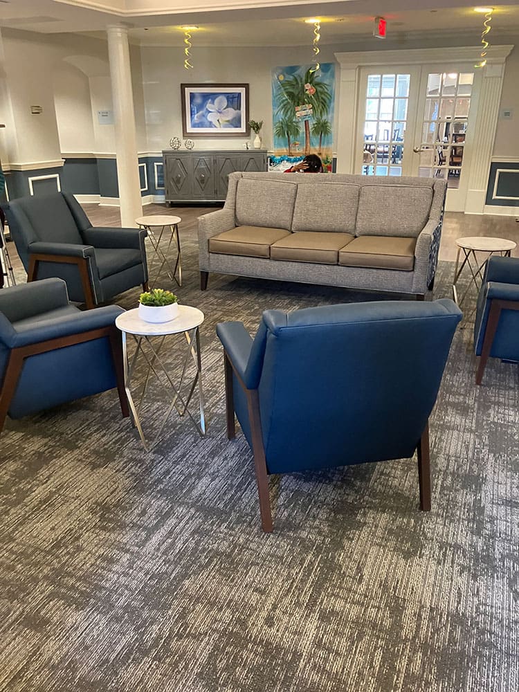 living room style seating in community area