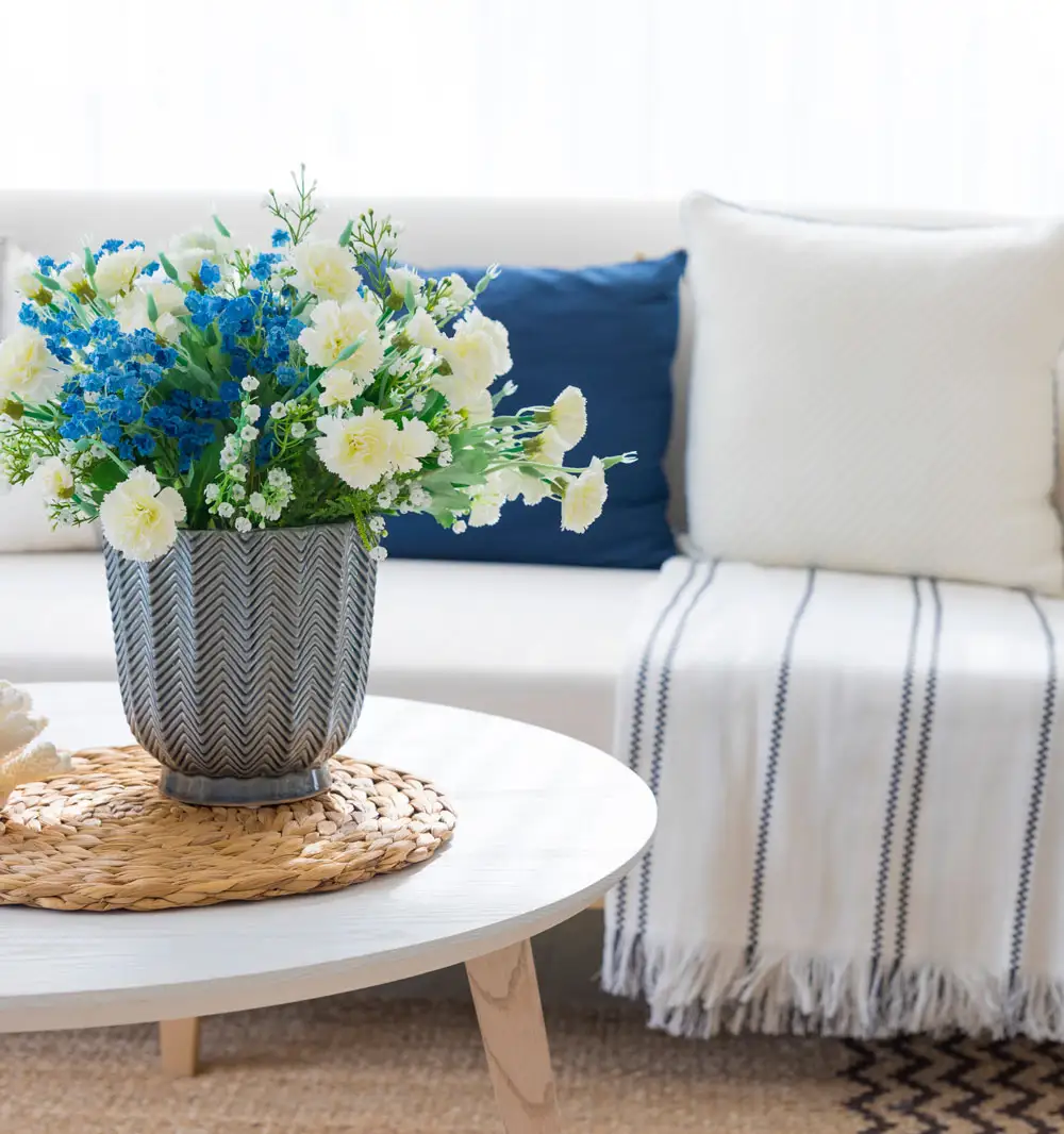Cozy living room with flower arrangement